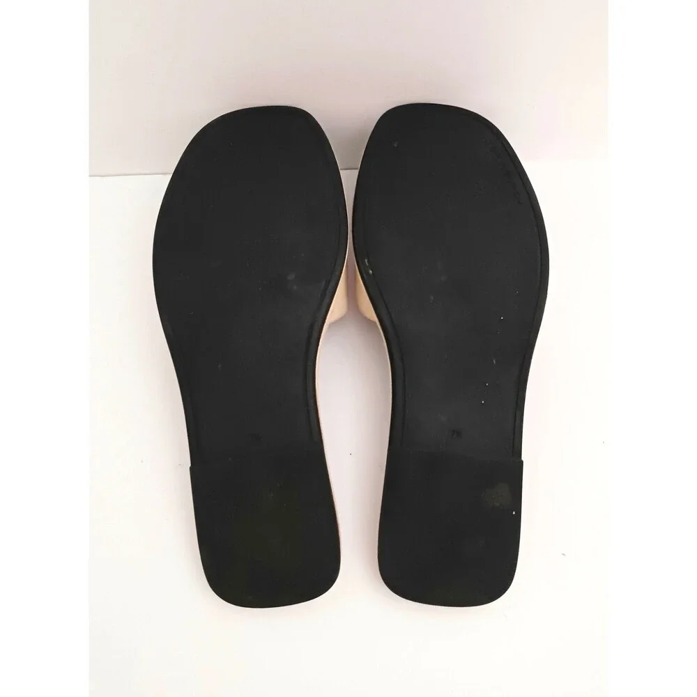 Tory Burch Double T Logo Sport Slide Cream/ Black Leather Wide Straps 7.5M